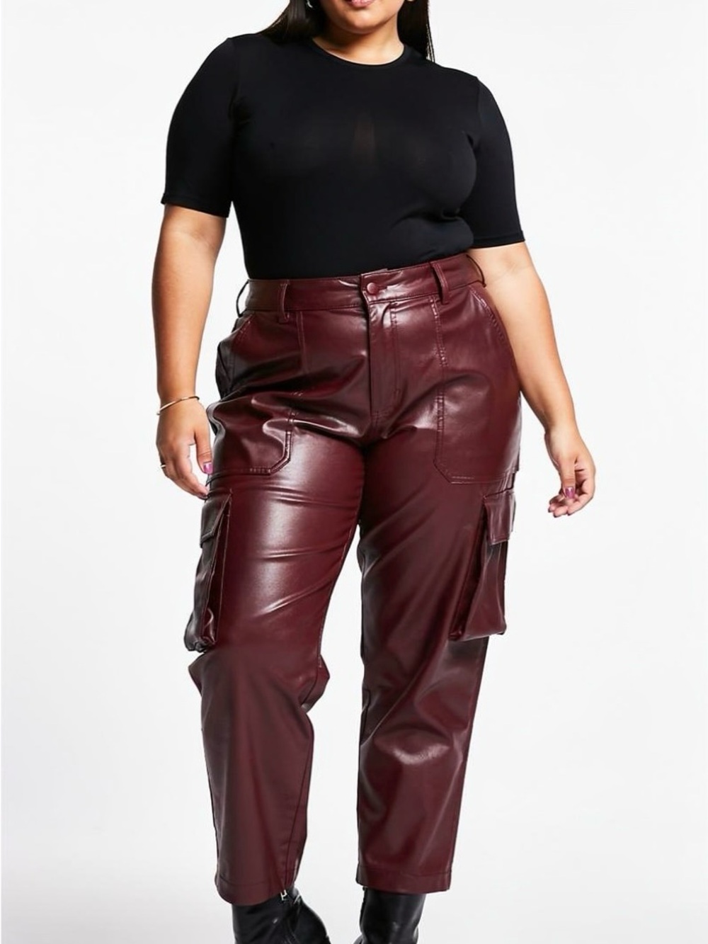 wild fable Burgundy Faux Leather Cargo Straight-Leg Pants Plus